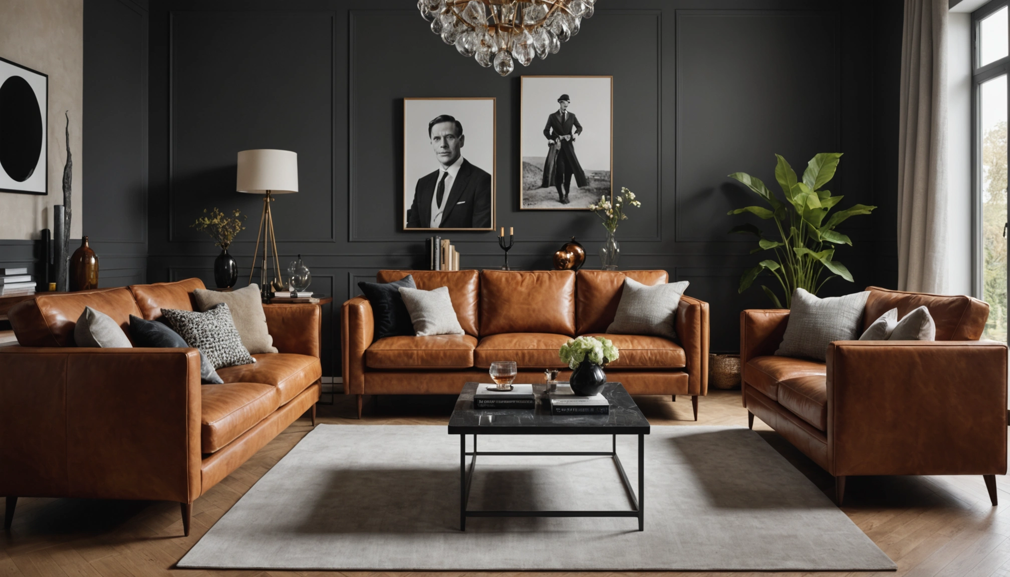 Ideen Cognac Sofa kombinieren: Eleganz im Wohnraum